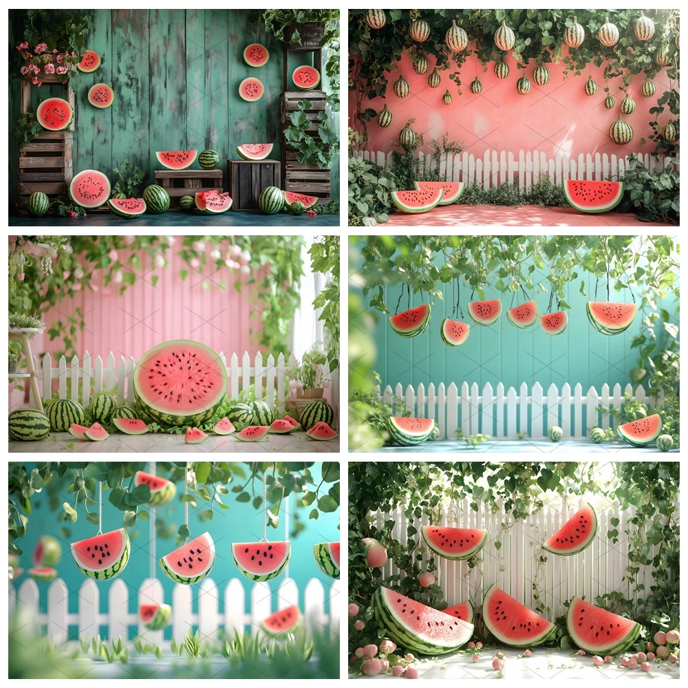 

Summer Fruit Watermelon Photography Background Pink Wall Green Leave Baby Photo Backdrop Photo Studio Props Birthday Party Decor