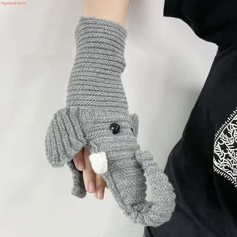 Q5WE Unisex Winter Cartoon Touchscreen Glove Soft Thicken Mitten Finger Exposed Glove