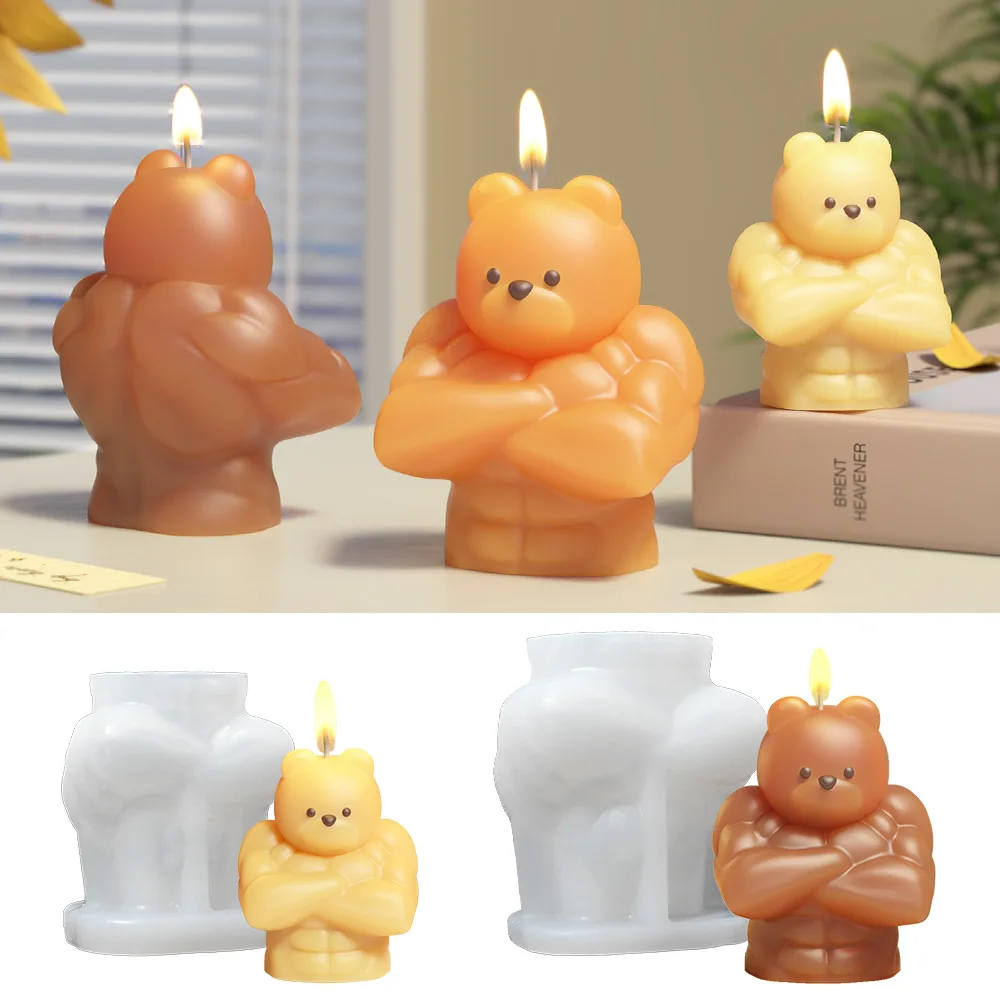 3D Muscle Bear Candle Silicone Mold DIY Strong Animals Aromatherapy Gypsum Ornament Resin Molds