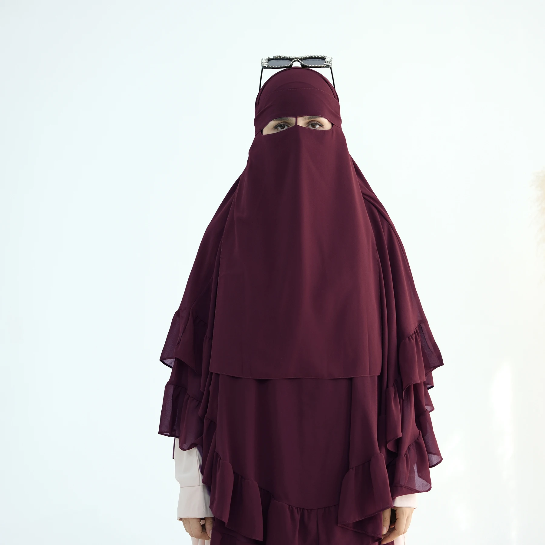 Chiffon-Niqab mit Nasenschnur, (kein Khimar), Gesichtsbedeckung für muslimische Frauen, Hijabi-Niqabi-Schleier, islamische Gebetskleidung, Ramadan