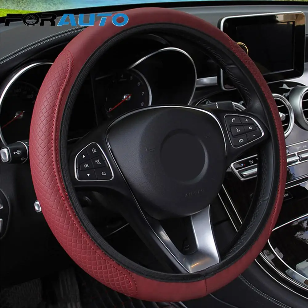 FORAUTO Anti-Slip PU Microfiber Universal Steering- wheel Cover Skidproof Embossing Leather Universal Car Steering Wheel Cover