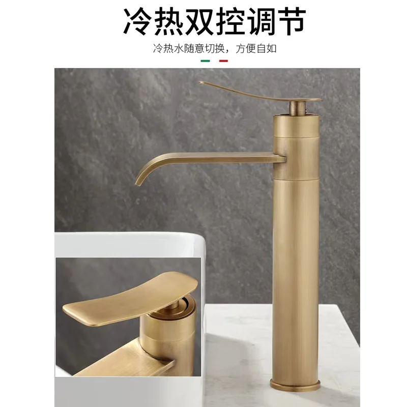 Copper basin, turn the faucet, wash basin, basin on top and basin under the table, faucet, antique black hot and cold faucet