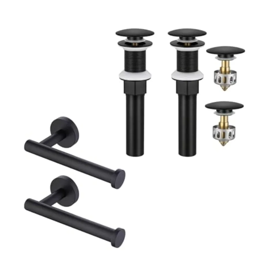 

KES Sink Drain wi Hair cher Wiout Overflow and Toilet Per Holder 2 Pk Matte Blk S20-BK-P2+A275S2-BK-P2