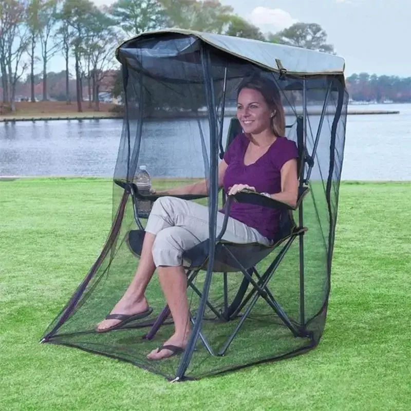 Sun Protections Chair for Adventure Foldable Chair Camping Fishing Chair with Mosquitoes Net Armrest and Cup Holder 87HA