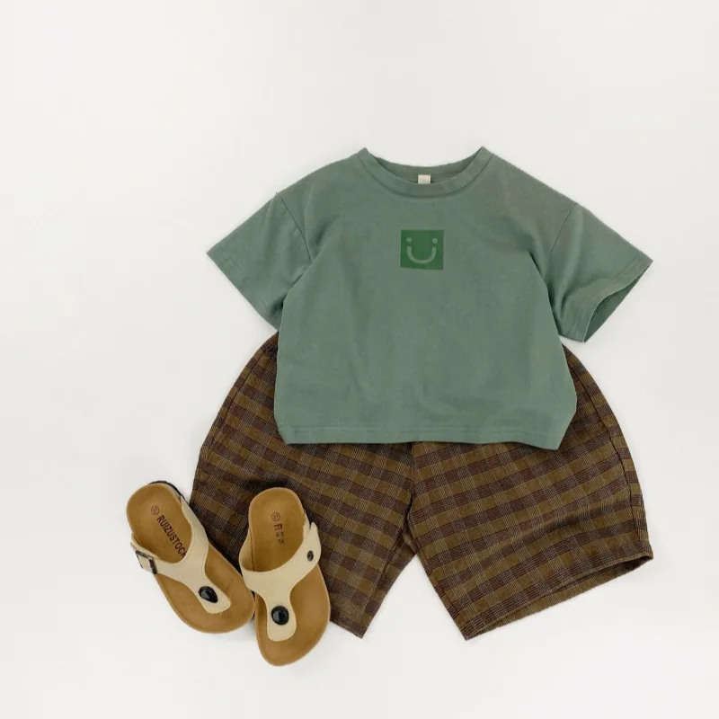 Kinder-Caprihose im koreanischen Stil, Retro-Gittermuster, Kinder-Shorts, Sommerhose, weich, atmungsaktiv, Unisex-Hose – Detail 4