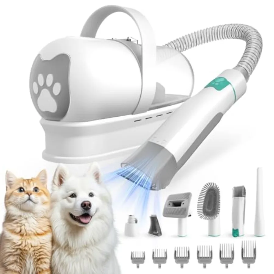 

Dog Grooming Kit Pet Grooming Vacuum with Pet Clipper Nail Grinder 6-in-1 Dog Hair Vacuum with Adjustable Suction for Dogs Cats