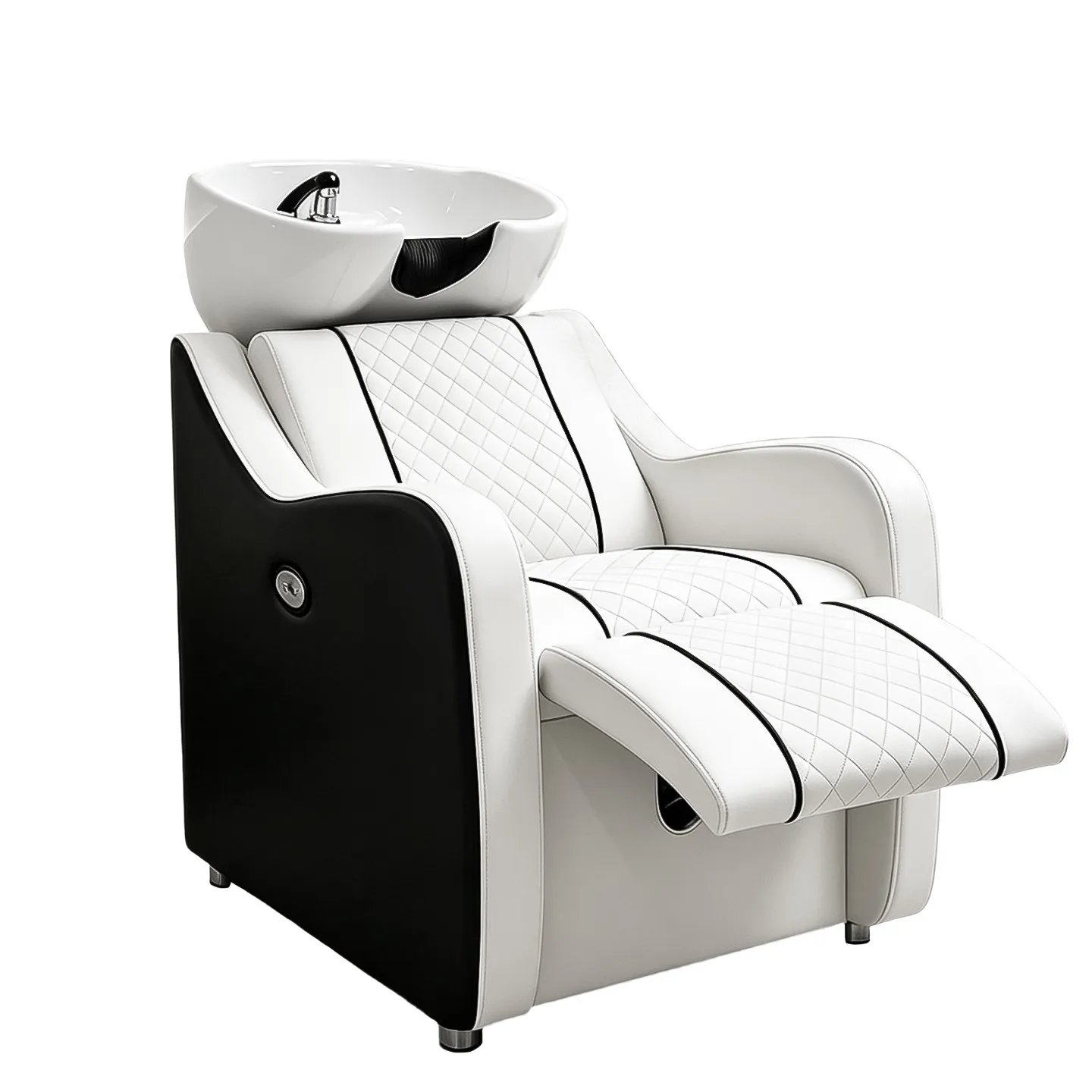 Hair Salon Shampoo Chair With Ceramic Basin Electric Reclining Simplicity Design Black-Stylish Commercial Salon Furniture
