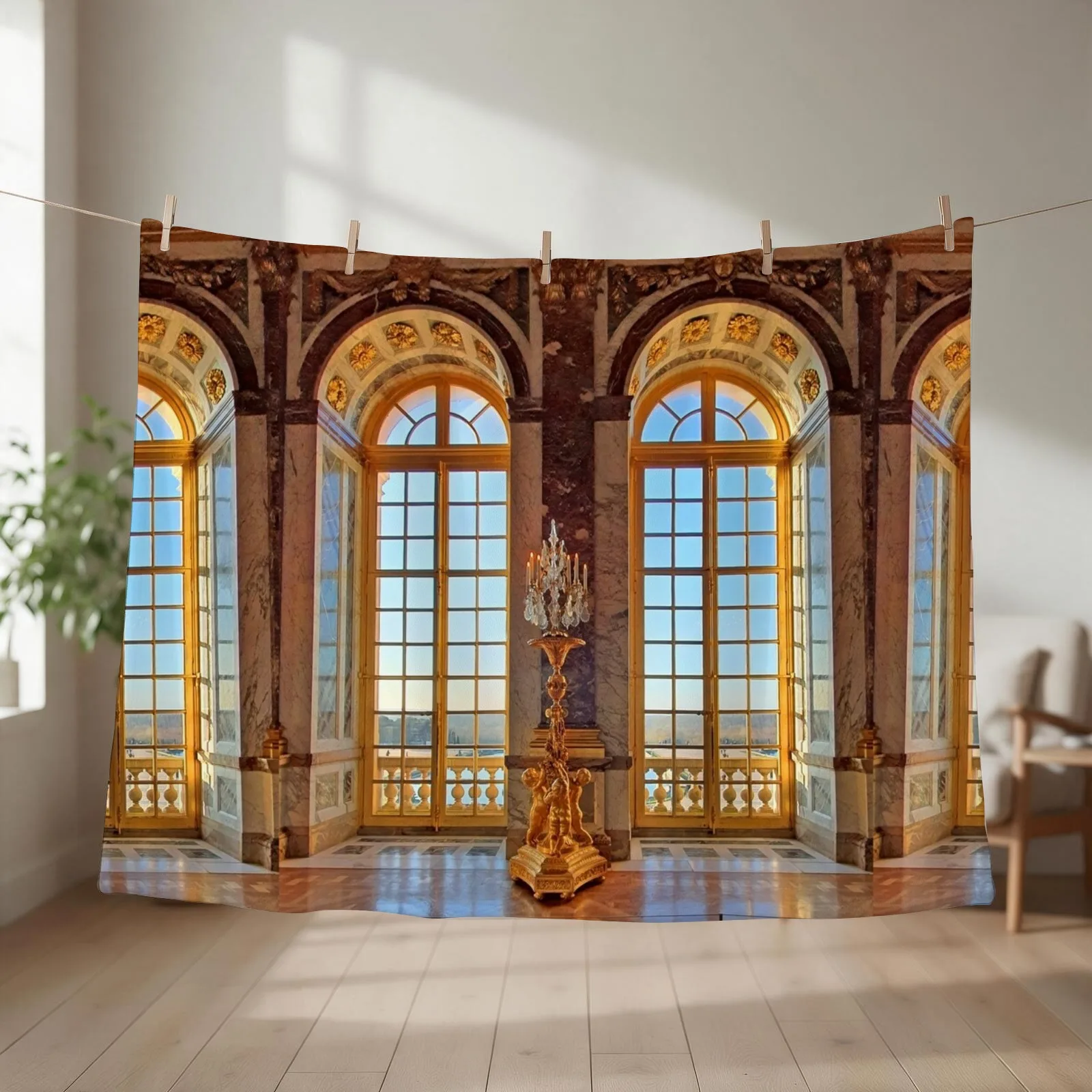 View from The Hall of Mirrors. Versailles. Paris Throw Blanket couch cozy soft plush fuzzy picnic outdoor blanket