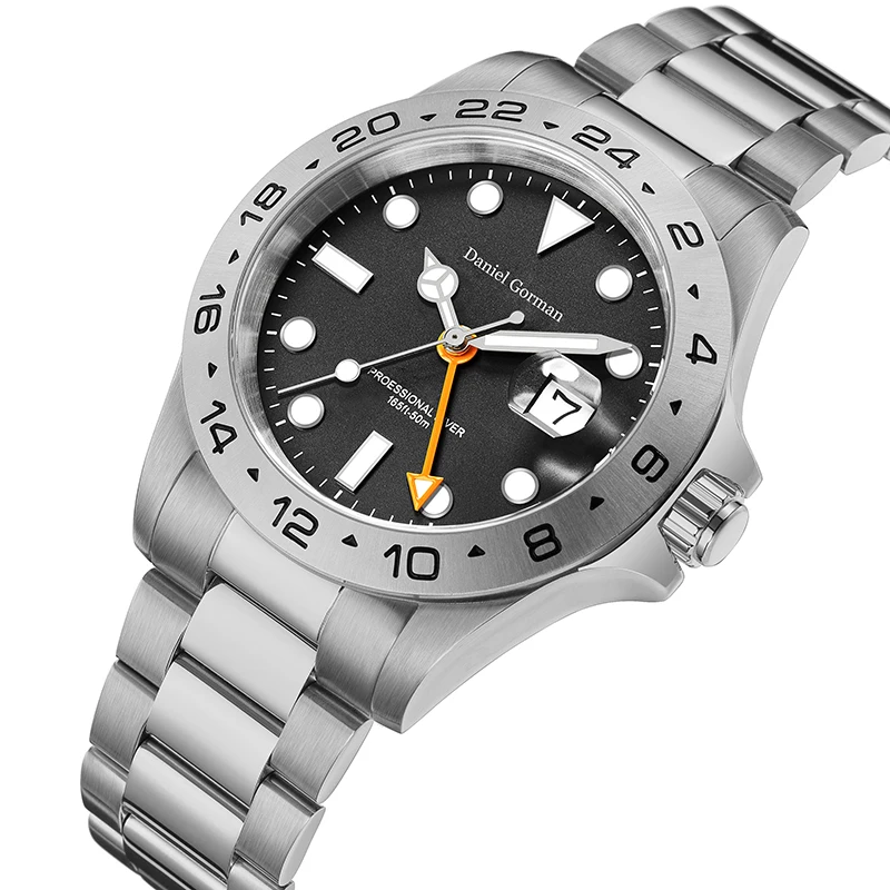GMT Watch Men Luxury Sports Watch Top Brand Daniel Gorman 43mm Quartz Wristwatches 515 Movement 5Bar Waterproof Luminous Clocks
