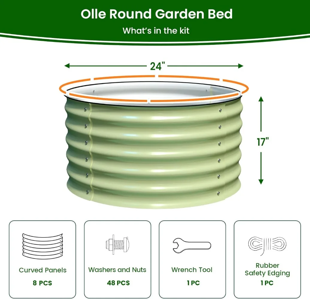 Olle Twin Round Metal Raised Garden Beds Outdoor for Vegetables, 17