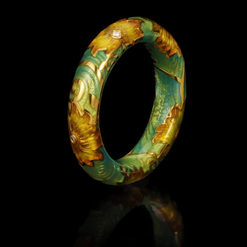 Vintage Sunflower Enamel Ring with Zircon for Women Bride Party Engagement Birthday Fine Jewelry Gifts