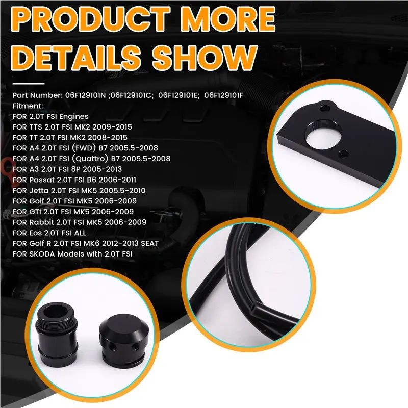 PCV Adapter Set For VW 2.0 TFSI EA113 ENGINE Torque Solution PCV Adapter Boost Kit Billet