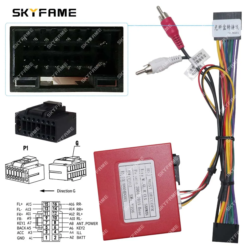 SKYFAME Car 16pin Wiring Harness Adapter Canbus Box Decode Android Radio Power Cabler For Benz ML.GL.RCLS MOST