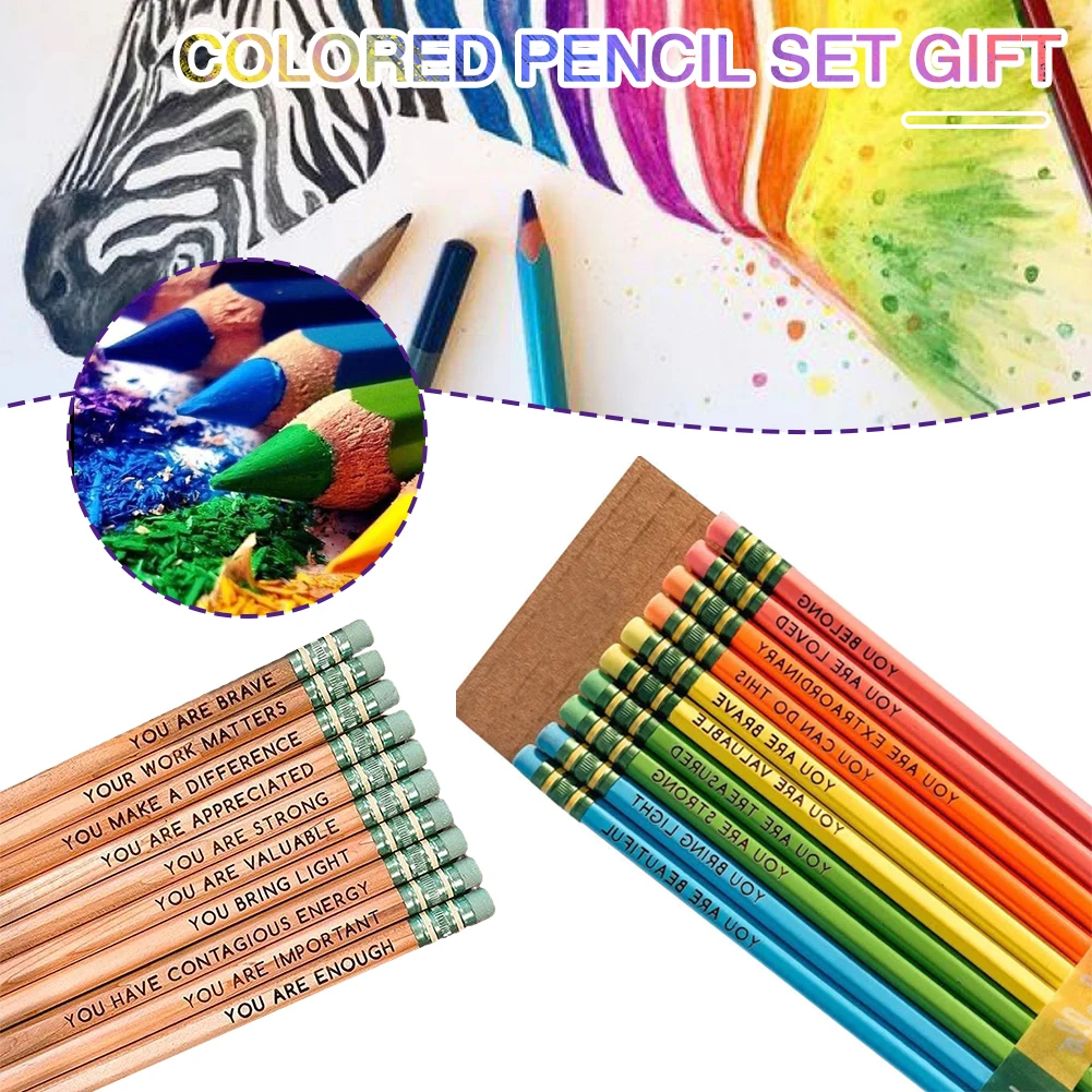 10PCS Affirmation Words Pencil Set Multipurpose Personalized DIY Painting Drawing Pencils for Office School Supplies