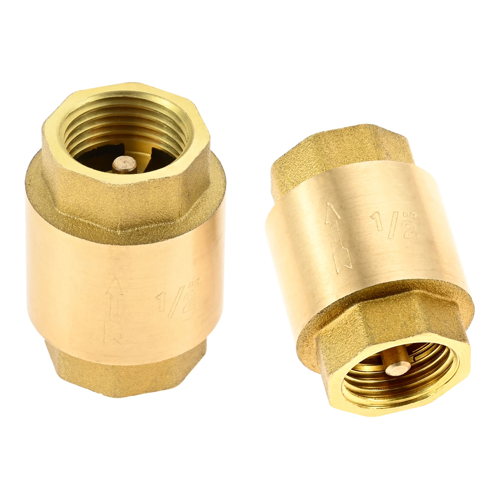 2pcs Brass Spring Check Valve 1/2 3/4 1 Inch NPT Female Thread Non Return One Way Horizontal Vertical In-Line Water Check Valve
