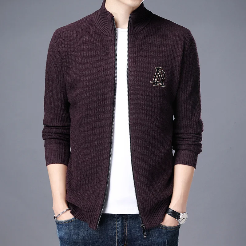 men's Winter knitted cardigan 100% pure wool business casual sweater knitted wool coat