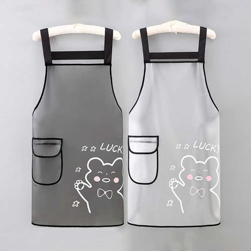 TPU Kitchen Apron Transparent Black White Oil Resistant Waterproof Work Apron Dirt-Proof Cute Cartoon Bears Cleaning Aprons