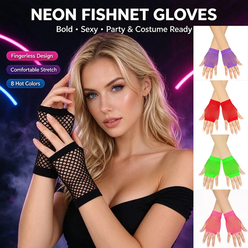 New Fishnet Gloves Red Black Girl Sheer Mesh Mittens Gloves Adult Woman Disguise Rock Fancy Night Club Party Sexy Fashion Gloves