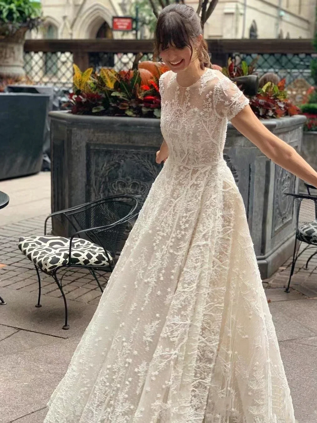 

Bohemia Vintage Wedding Dresses O-Neck Short Sleeves Bridal Gowns Lace Appliques A-Line Robes Vestidos De Novia Customized 2025