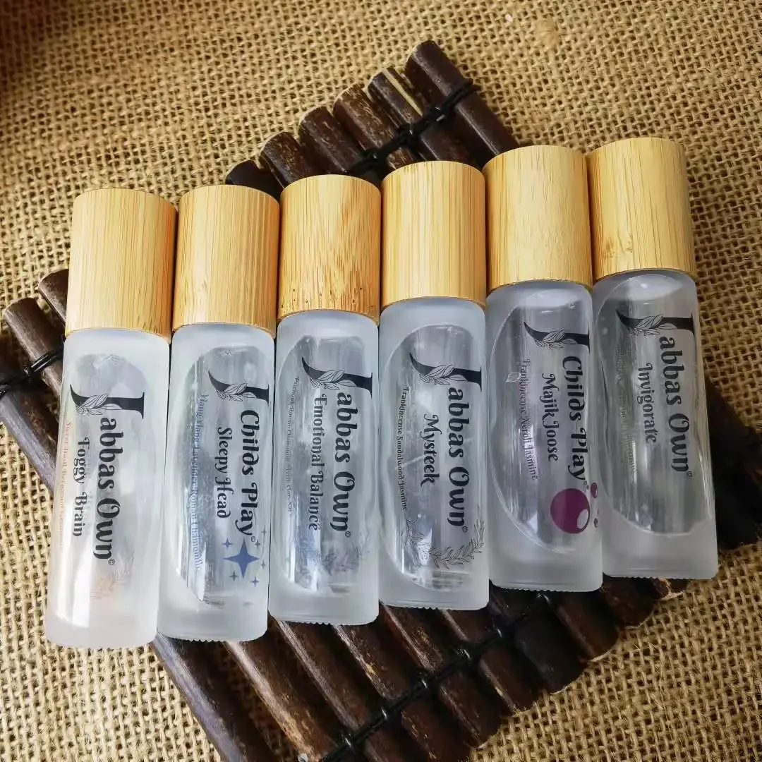 

Perfume Bottle Thick Glass Roll On Essential Oil Bottle With Steel Roller Balls AndBambooCap，RefillableBottleRollerBallContainer