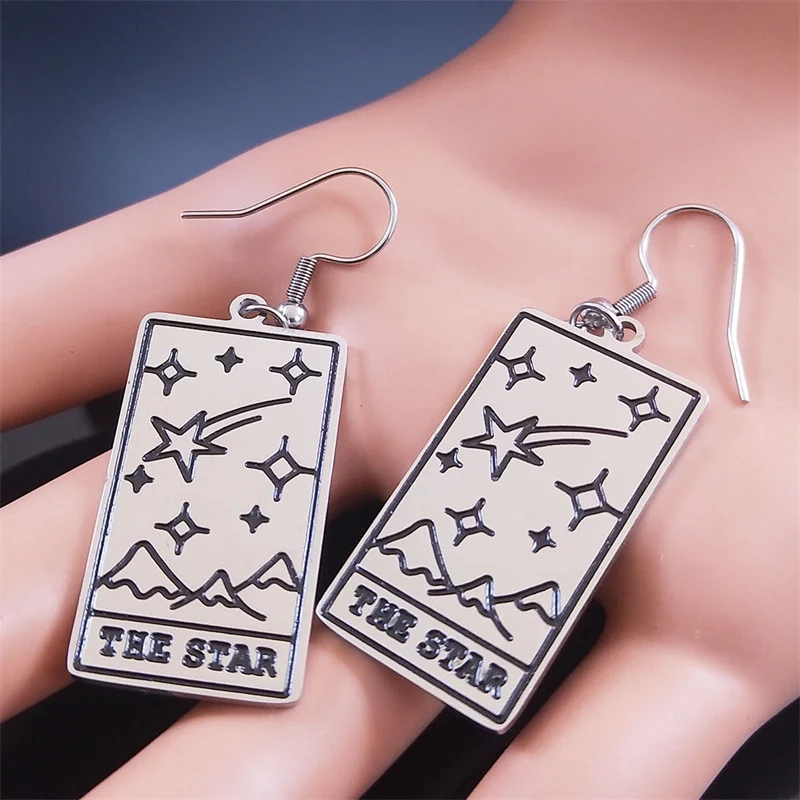 Tarot Card The Star Dangle Earrings Stainless Steel Divination Drop Earring Jewelry boucle d’oreille acier inoxidable 3470