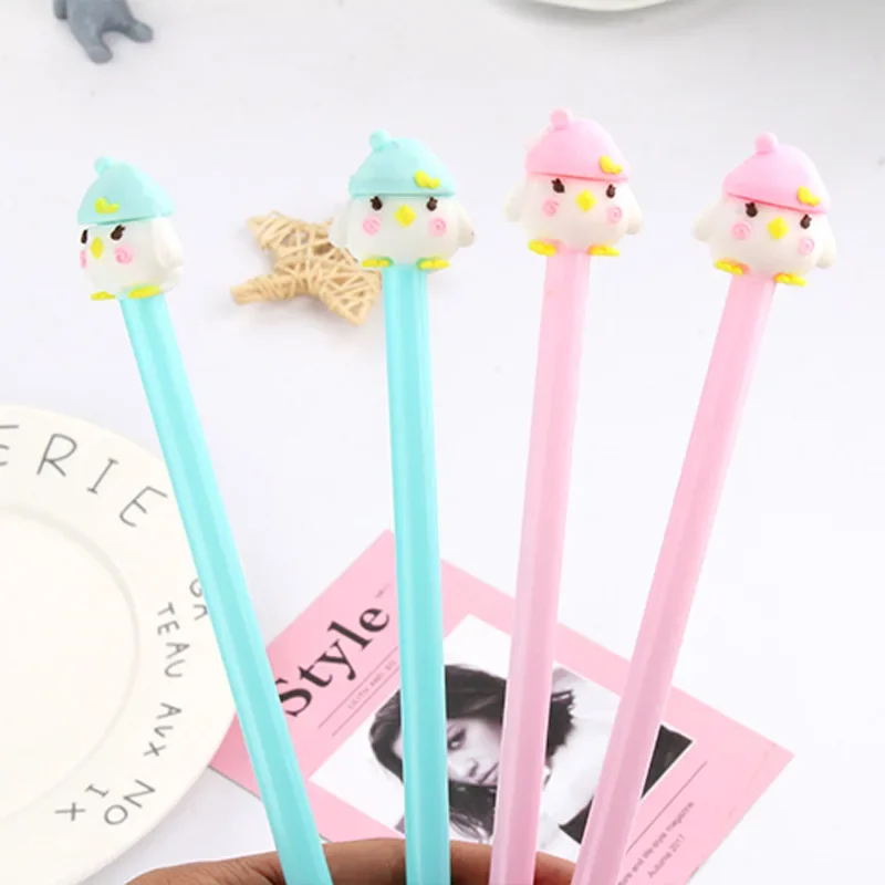 40 Uds. De papelería creativa con tapa, bolígrafo de Gel de pollo, pájaro, seta, bolígrafo negro a base de agua, útiles escolares Kawaii, bolígrafos de Gel