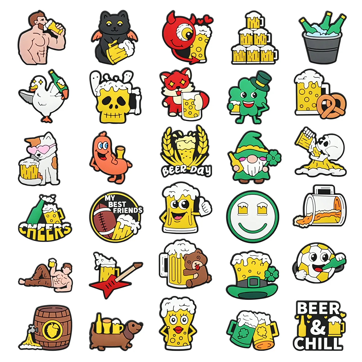 Beer Party Theme Shoe Charms PVC Funny Cartoon Drink Decorations Cool Holiday Festival DIY Ornaments for Hole Sandals Party Gift