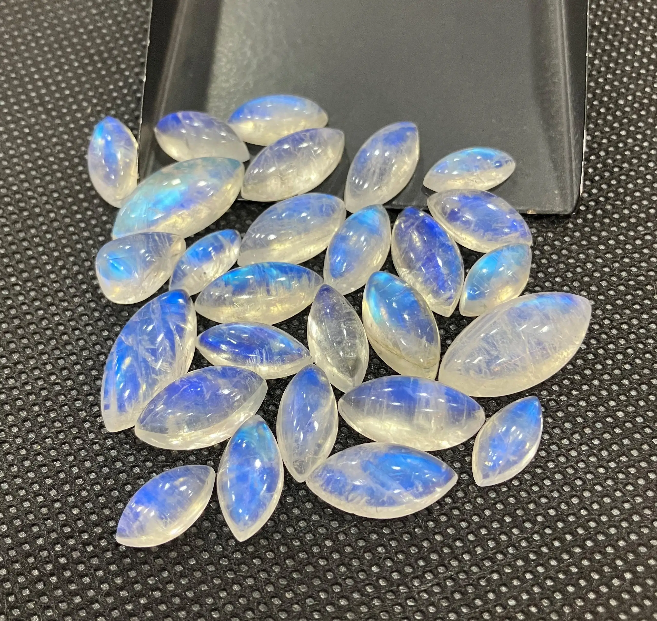Natural Blue Fire Moonstones Marquise Shape Flat Back Cabochon Smooth Polished Loose Gemstones Multiple Sizes For Jewelry Making