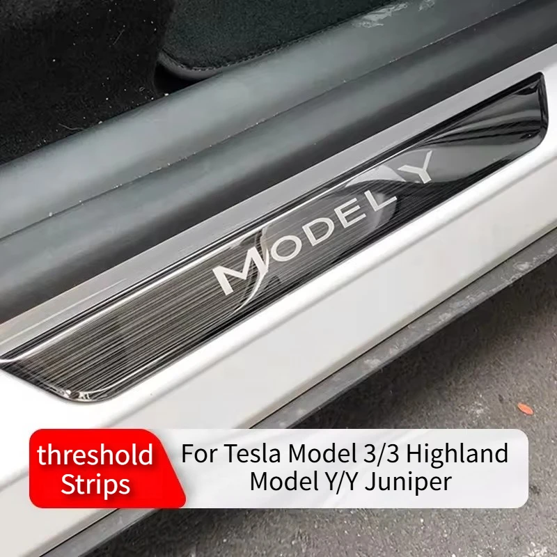 

Door Welcome Pedals for Tesla Model Y Juniper/Model 3 Highland Accessories Stainless Front Rear Sill Bars Door Sill Protector