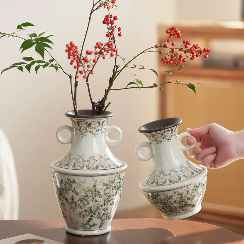 Crackle Glaze Ceramic Vase with Swirl Design  Hydroponic Plant Pot for Home Decor Unique Cracked Texture Flower Holder Gift