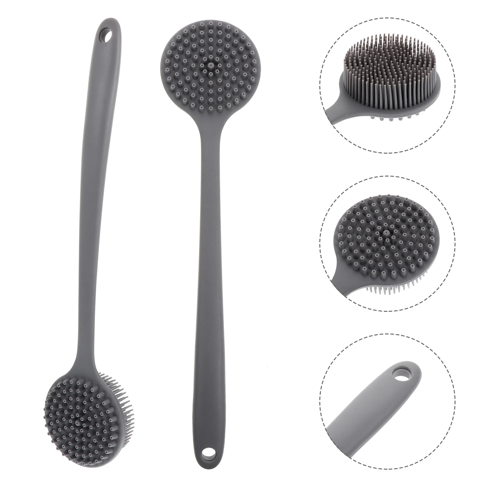 

Bath Brush Silica Gel Long Handle Shower Cleaner Scrubber Gray Body Massager PBT Bristles PP Material Back Cleaning Tool Bathing