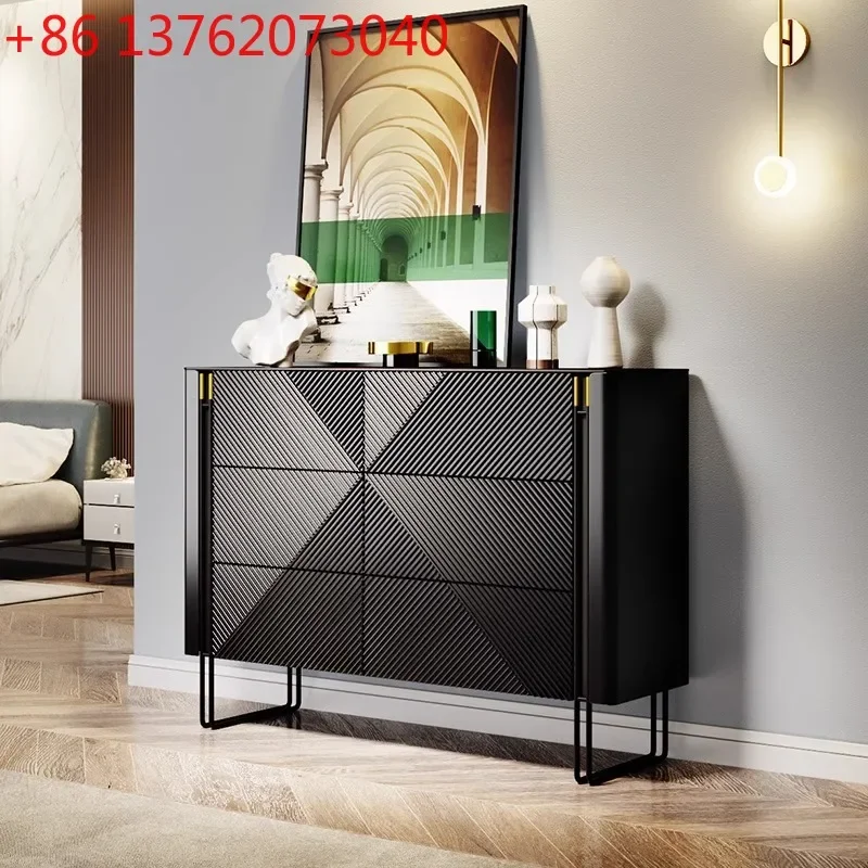 Italian minimalist light luxury six-chest cabinet black rock slab storage cabinet
