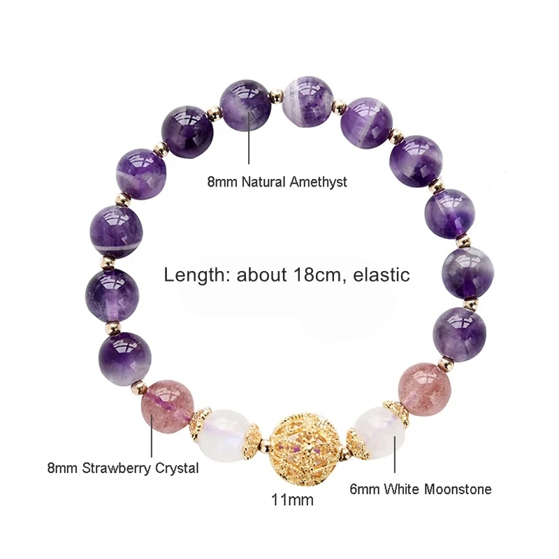Image 7: Ruifan – Bracelet en pierre de lune blanche pour femme, perle ajourée, améthyste naturelle, cristal fraise, bijoux fins, YBR235