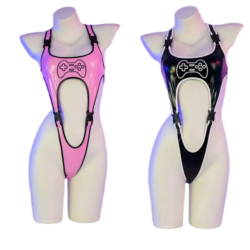 

Игровой пульт дистанционного управления, боди для косплея, панк, комбинезон из искусственной кожи, нижнее белье, сексуальный купальник для женщин, пляжный купальный костюм