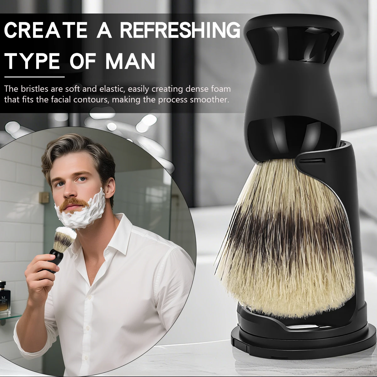 Men's Shaving Brush Set - Soft Bristle Shaving Brush with Classic Stand for Precision Facial Hair Styling and Grooming