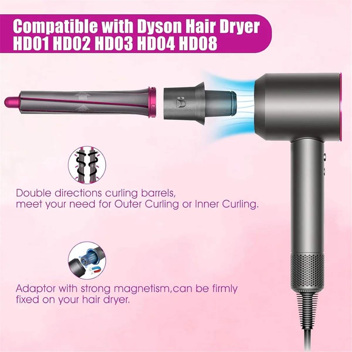 ! HOT Hair Curling Barrel Volumizing Brush Attachments with Adaptor for Dyson Airwrap Hair Dryer Converting to Hair Styler