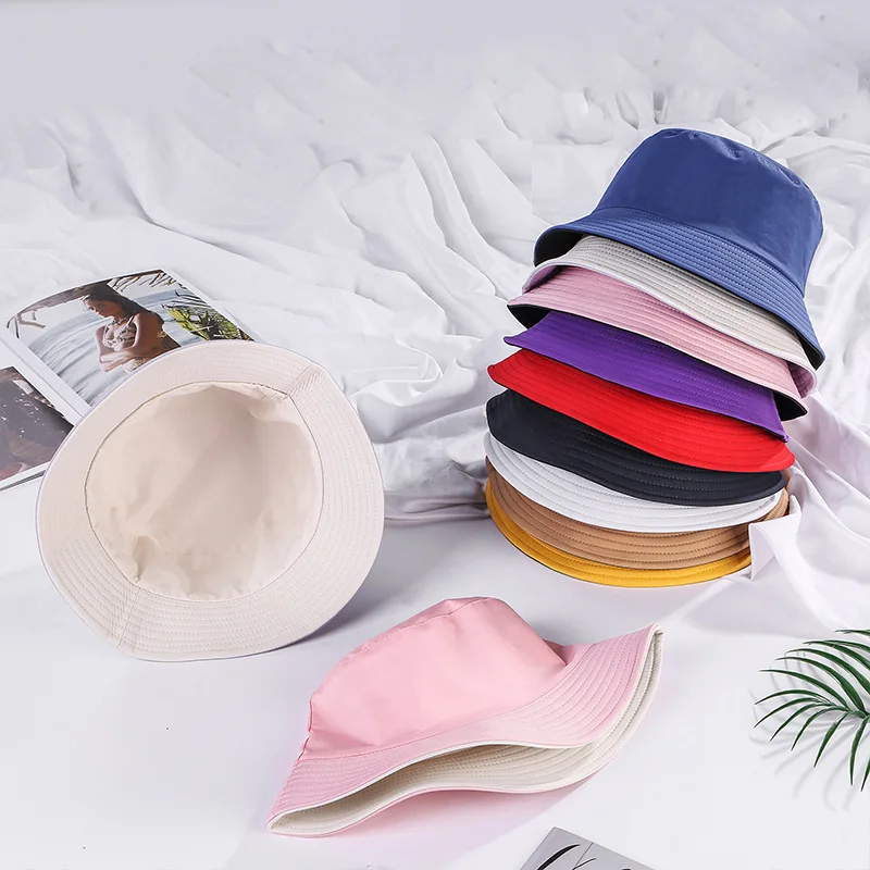 Double-sided Wearing Cap Solid Color Bucket Hat Men Women Sun Hat Reversible Fisherman Hat Summer Panama Cap Sun Fishing Gorros