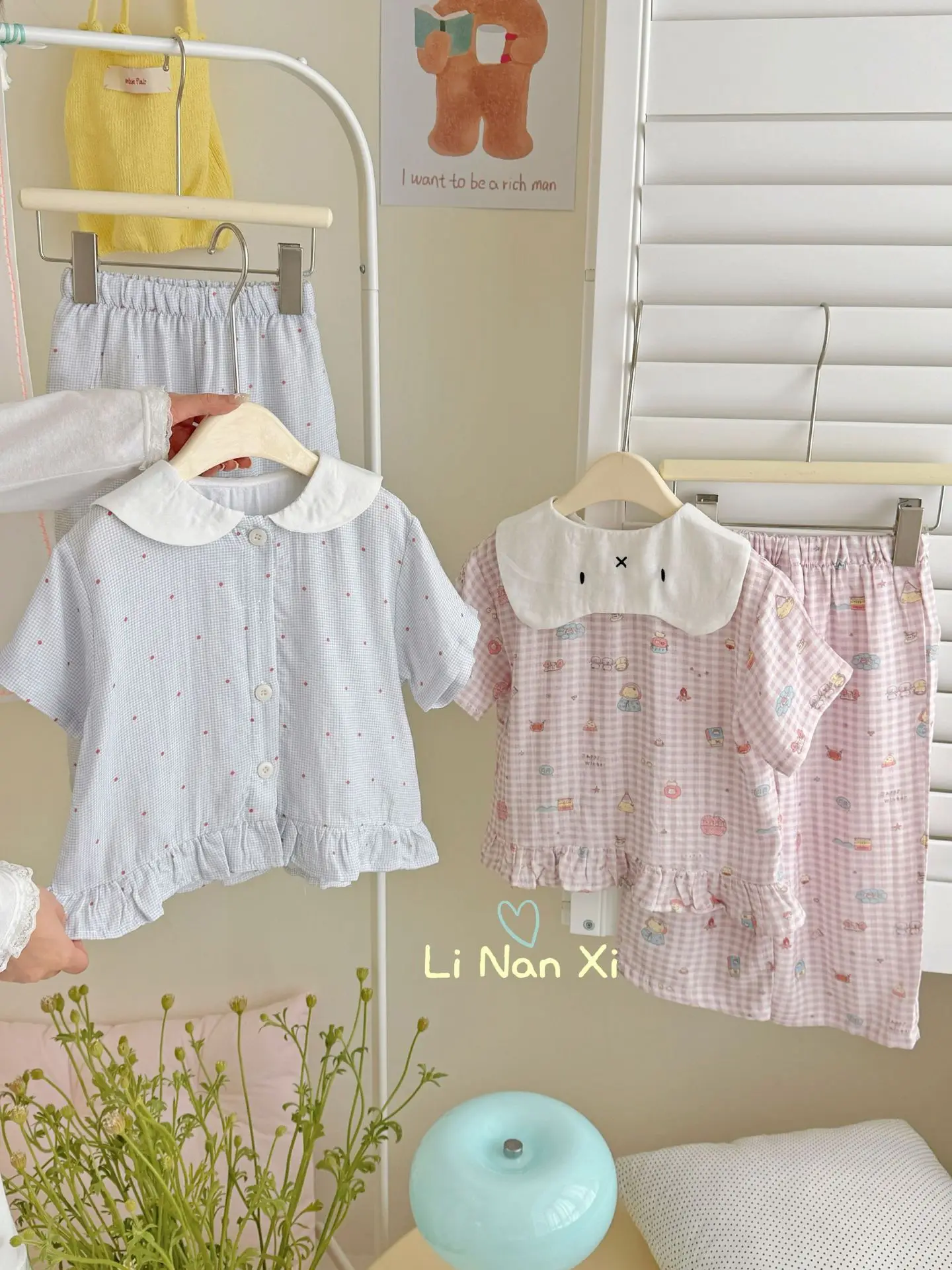 

Girls Pink Pajamas Set 2026 Summer New Children Cartoon Printed Short Sleeve Loungewear Set