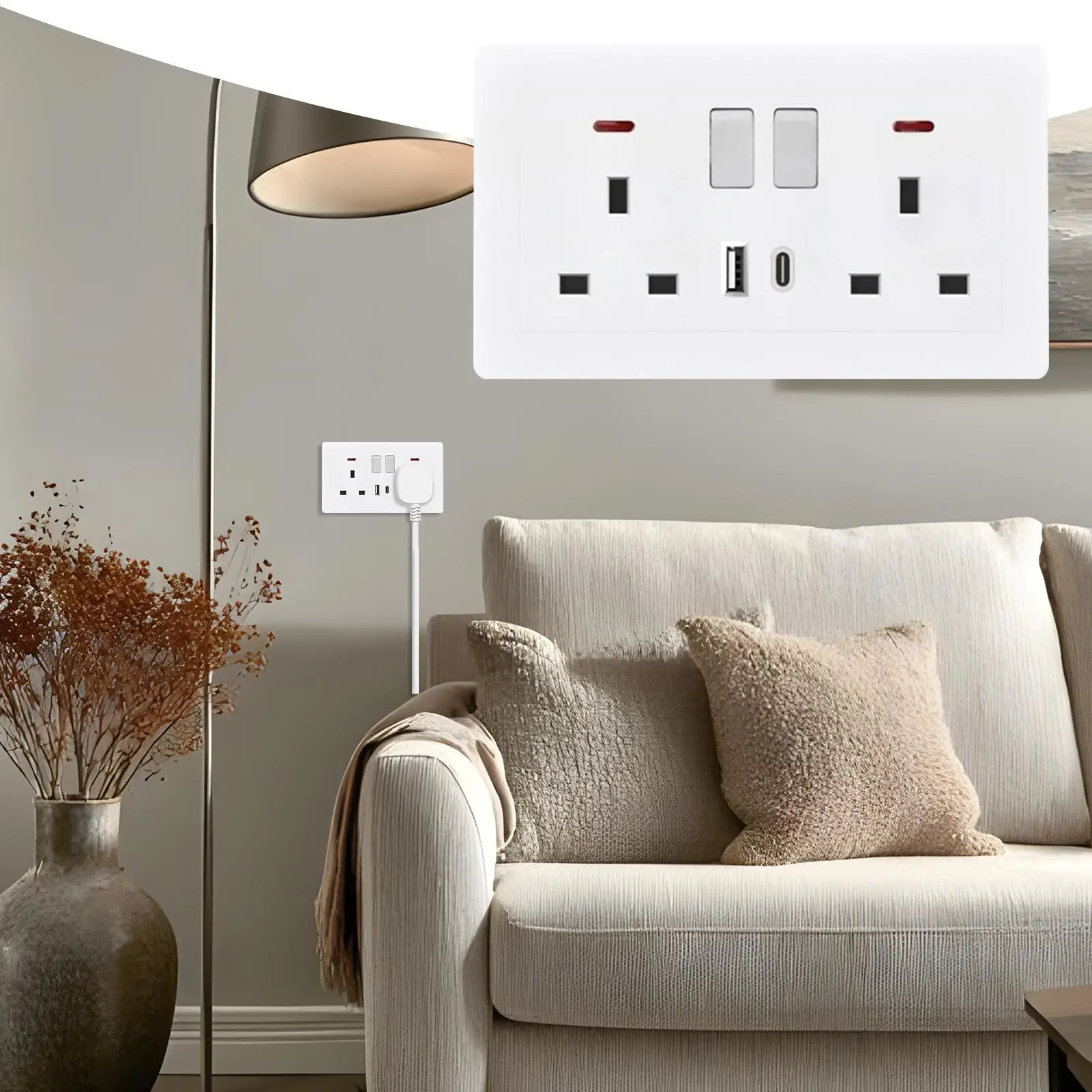 Wall Electrical Outlet Electric Wall Outlet 2 Port Plug Extension With Double Charger Converter For Office Bedroom Kitchen