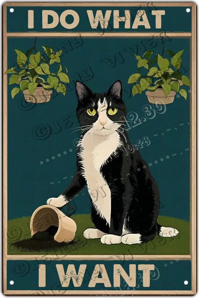 Tuxedo-Katze „Ich mache, was ich will“ lustiges Metallschild, Katzen-Blechschilder für den Garten, lustige Katzen-Badezimmerschilder, Katzen-Geschenke für Männer, Frauen, Outdoor
