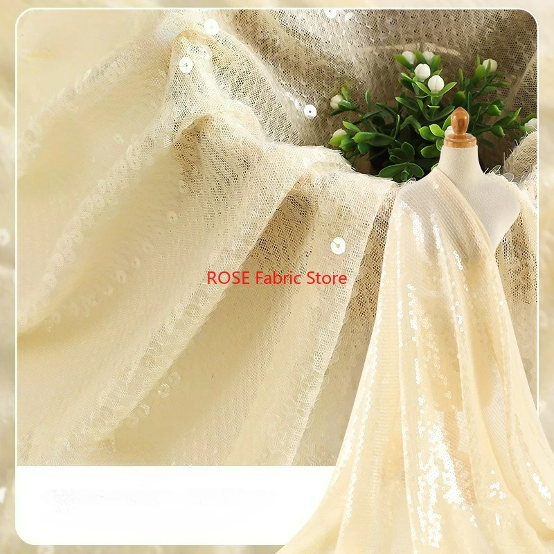 1 yard Tulle Sequin Embroidered Fabric Wedding Dress Gown Children's Clothing Stage Costume Diy Sewing Fabric