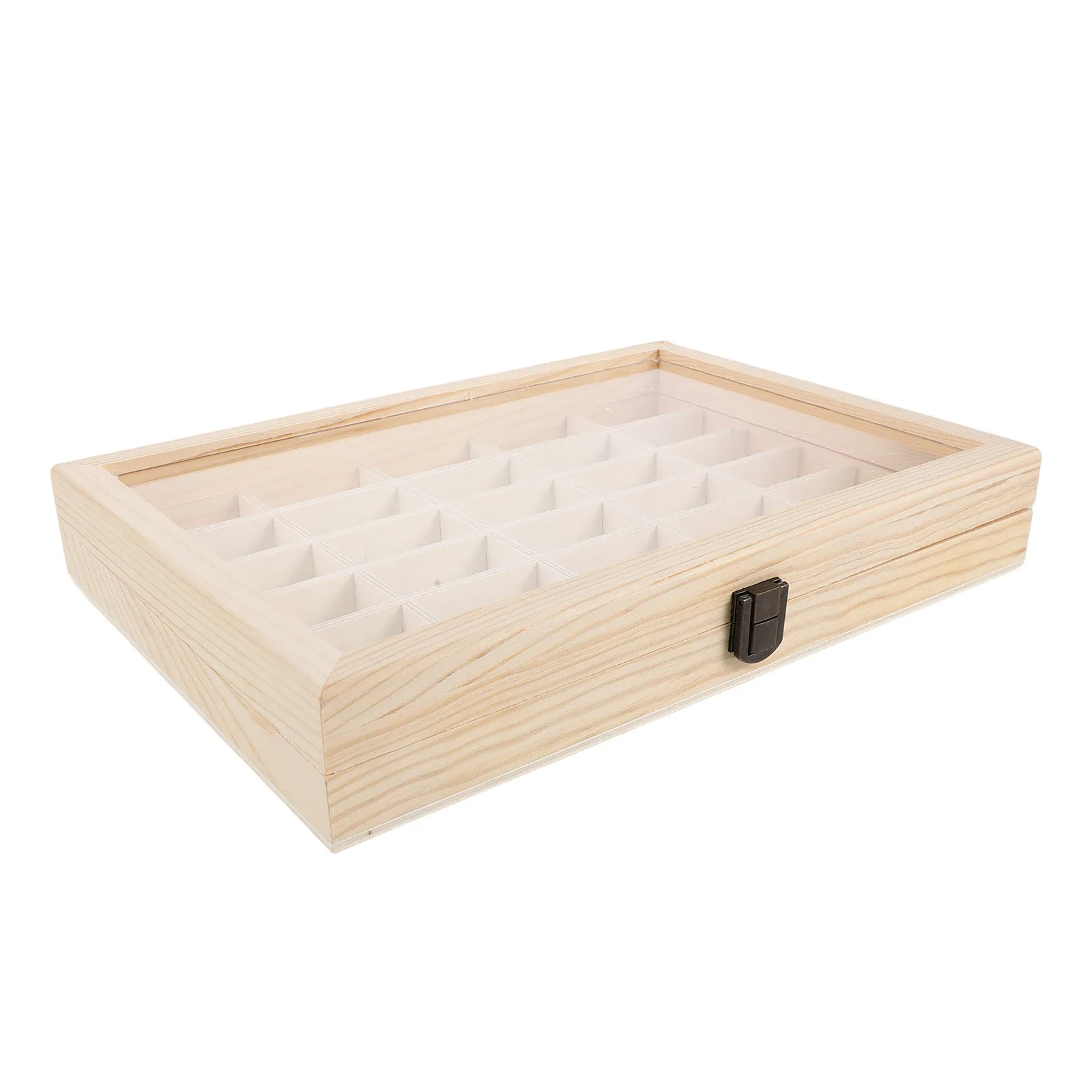 48-Compartment Wooden Stone Collection Box with Clear Lid – Dustproof Mineral Crystal Rock Display & Storage Organizer