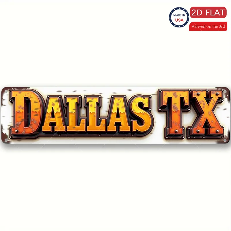 1 قطعة علامة معدنية ، 4x16 بوصة ريفي "دالاس TX" علامة معدنية لديكور المنزل ، فن جدار نمط عتيق #2
