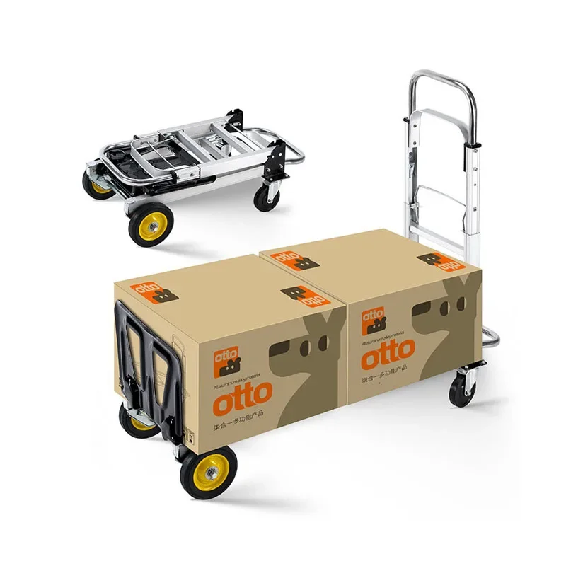 Logistics small cart portable hand pulled cart folding telescopic aluminum alloy flatbed truck