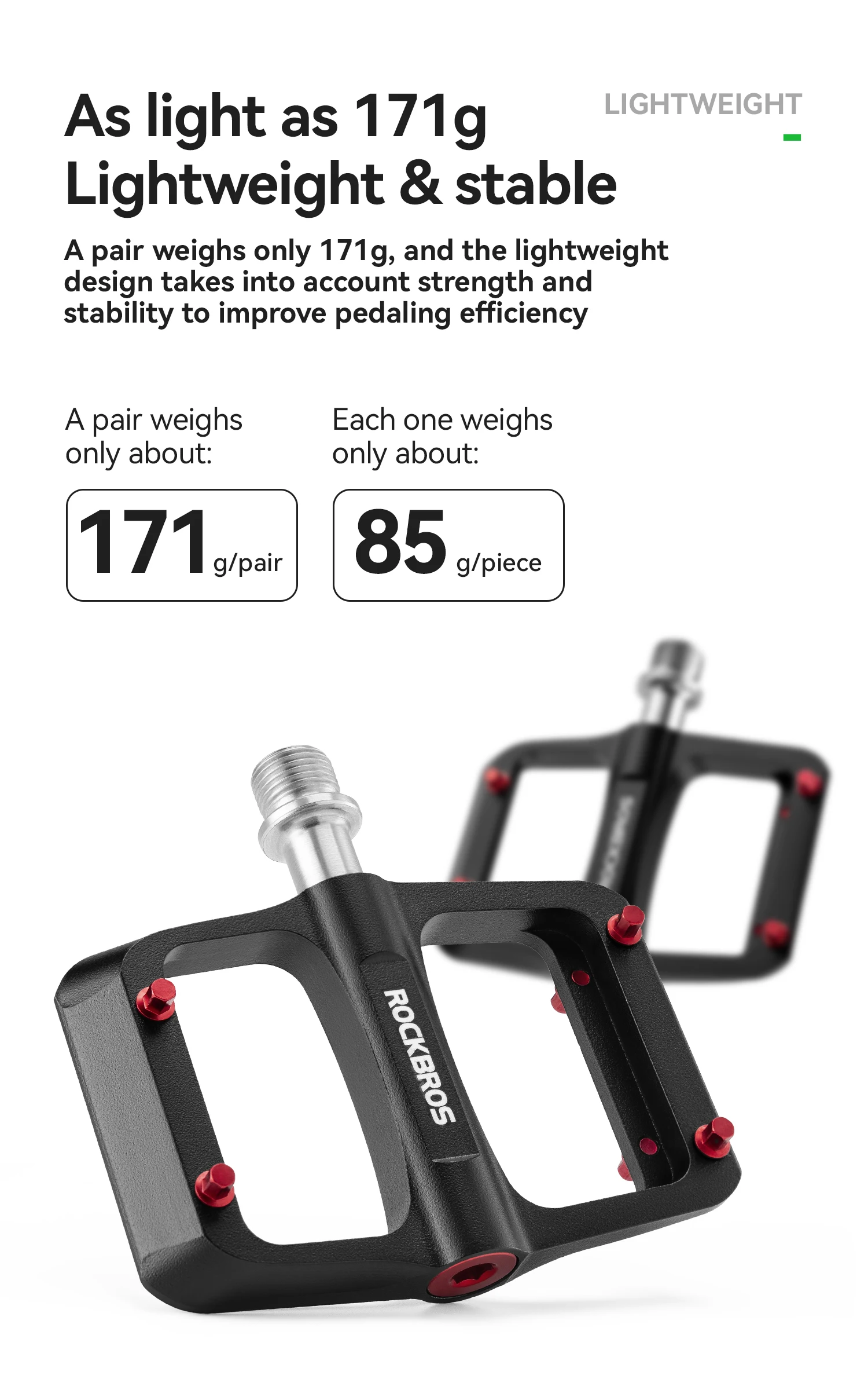 ROCKBROS Fahrradpedale Links/Rechts Leichtes Pedal 3 Lager Rennradpedal Verbreitertes Magnesiumlegierungs-Pedal Ultraleicht 171G – Detail 5