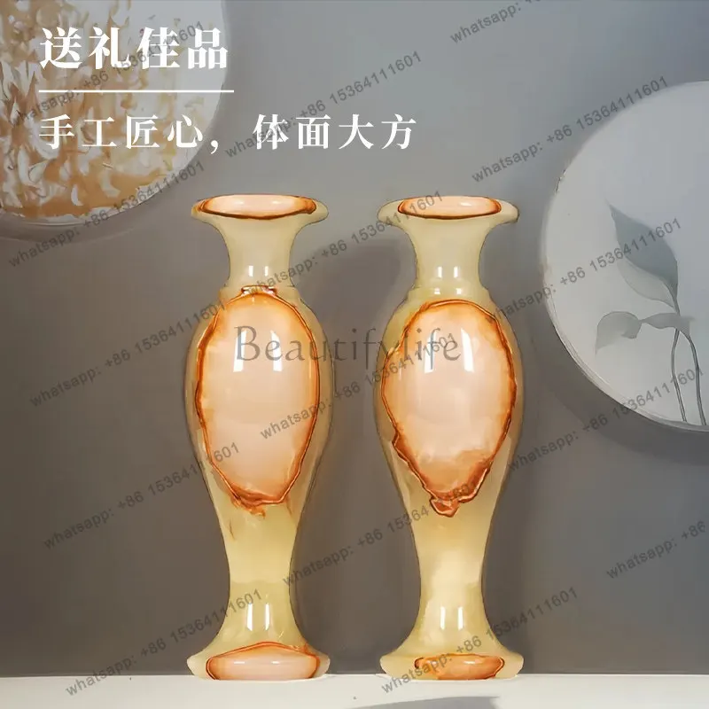 Natural jade vase ornament Chinese engraving craft gifts Home decoration