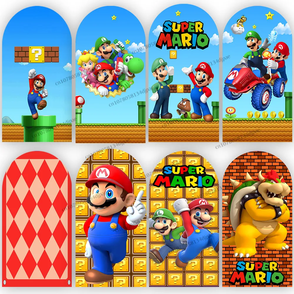 Arch Backdrop Super Mario Birthday Decorations Children Bros Party Background Cover Sky Blue Yellow Baby Shower Banner Props