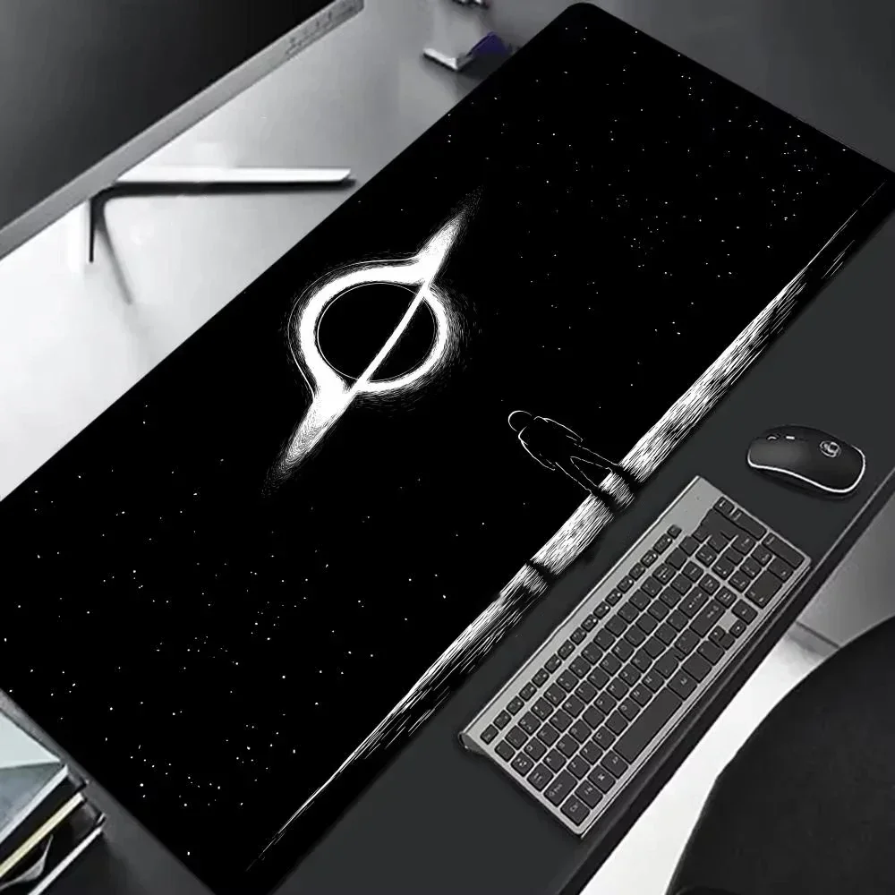 Black Space Planet Gaming Mouse Pad Large XXL Desk Mat Non Slip Rubber Base Stitched Edge Keyboard Mat