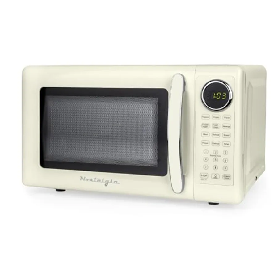 Retro 700W Microwave Oven 0.7 Cu Ft Capacity Child Safety Lock 8 Auto-Cook Settings Square Window Countertop Kitchen Appliance