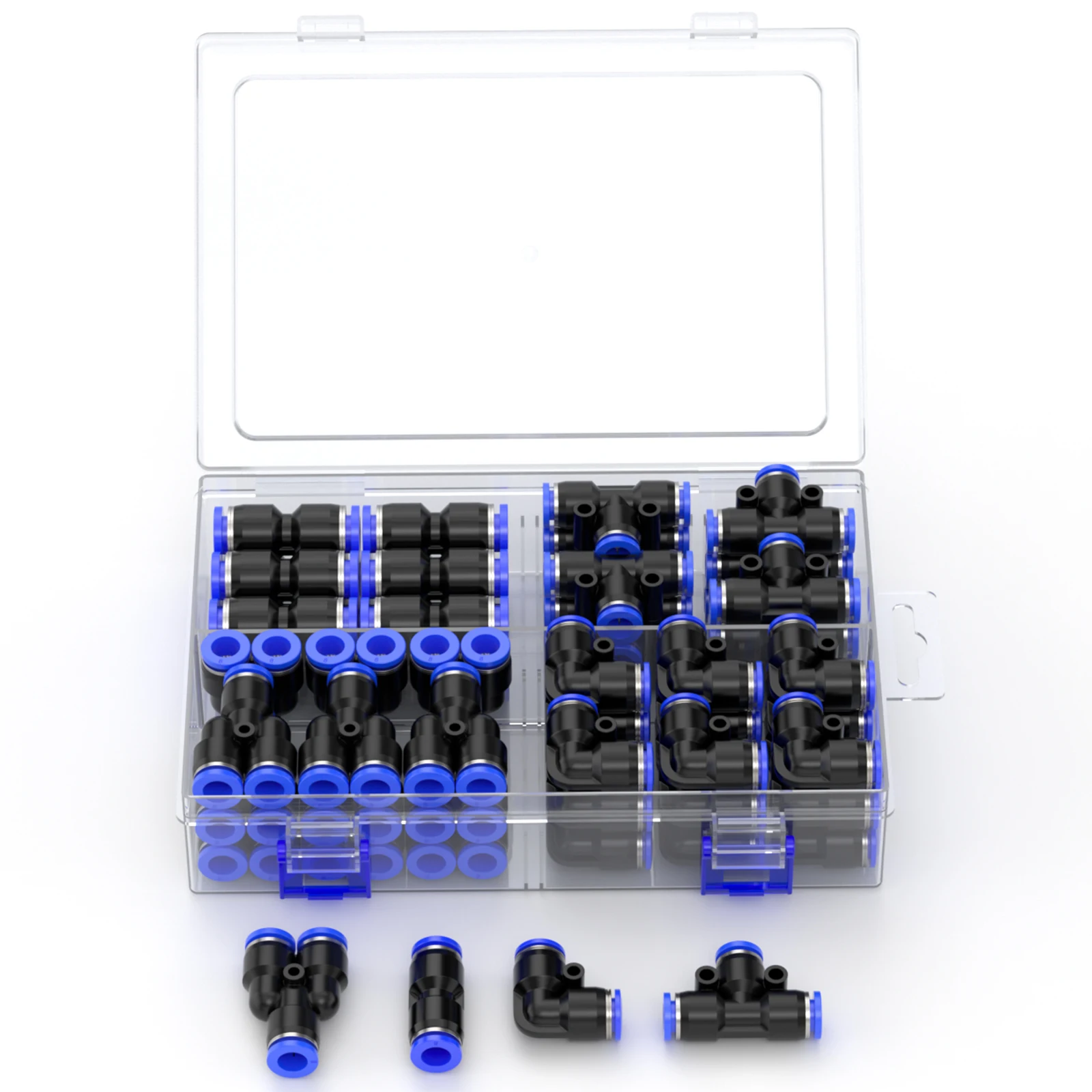 PU PE PV PY 24 Pieces/Box 4/6/8/10/12mm Pneumatic Hose Connector Kit, Pneumatic Quick Air Hose Push In Connection Accessories